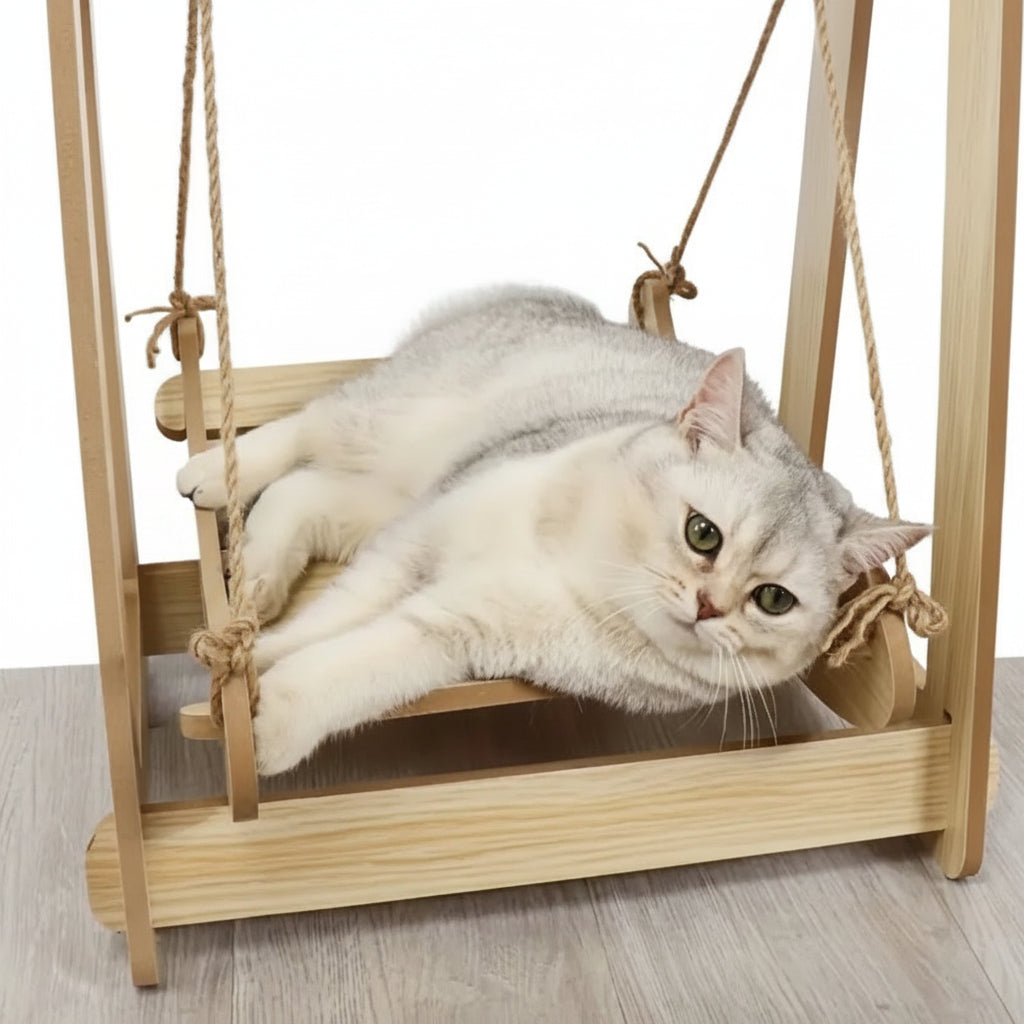 Wooden Rocking Bed Cat Furniture - Double Layer Cat Hammock-3