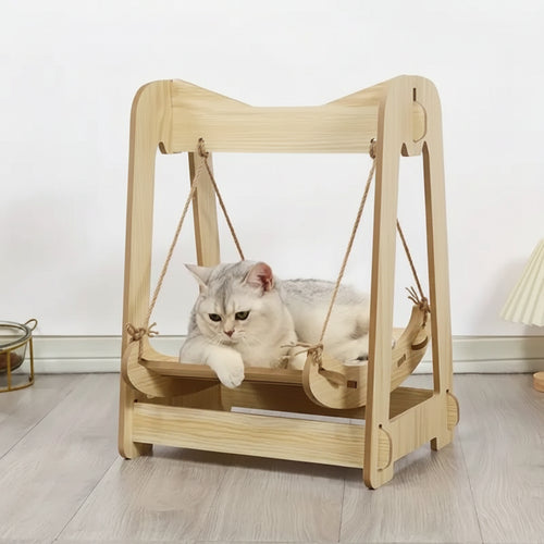 Wooden Rocking Bed Cat Furniture - Double Layer Cat Hammock-1