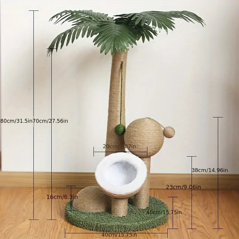 Coconut Tree Cat Scratching Post with Ball Toy-3